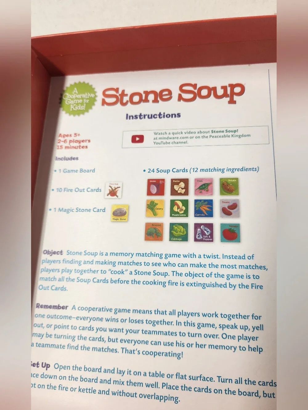 Peaceable Kingdom Stone Soup Board Game Kids Cooperative Memory Matching Game